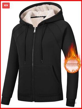 Women's Fleece Zip Up Hoodie Sherpa Lined Warm Winter Jacket